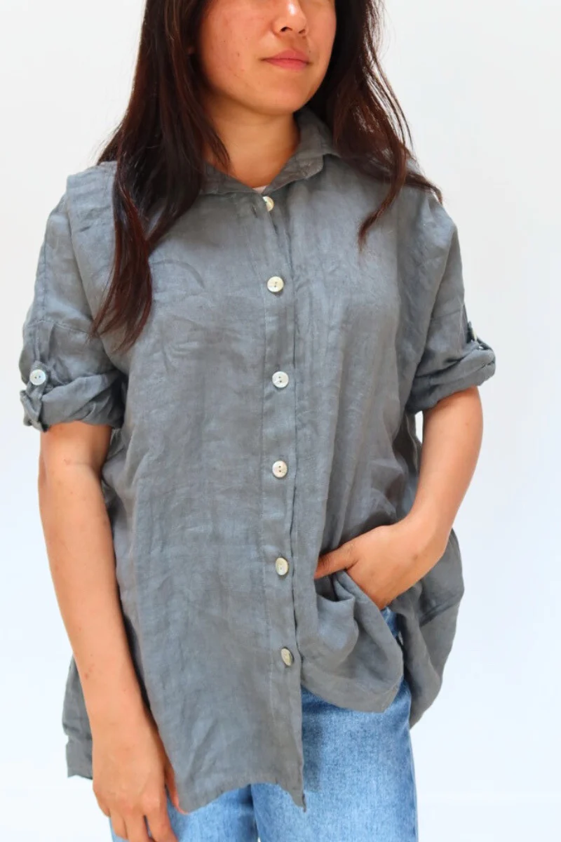 Keyhole Linen Shirt - Image 13