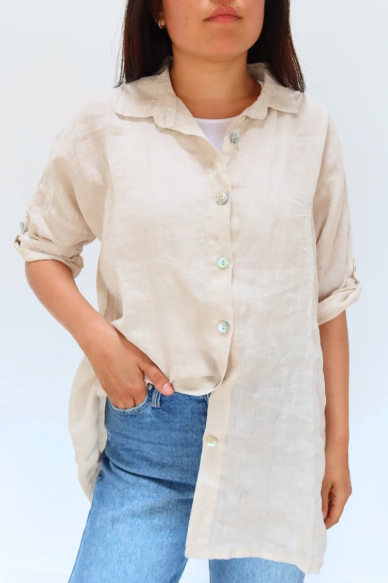 Keyhole Linen Shirt - Image 14